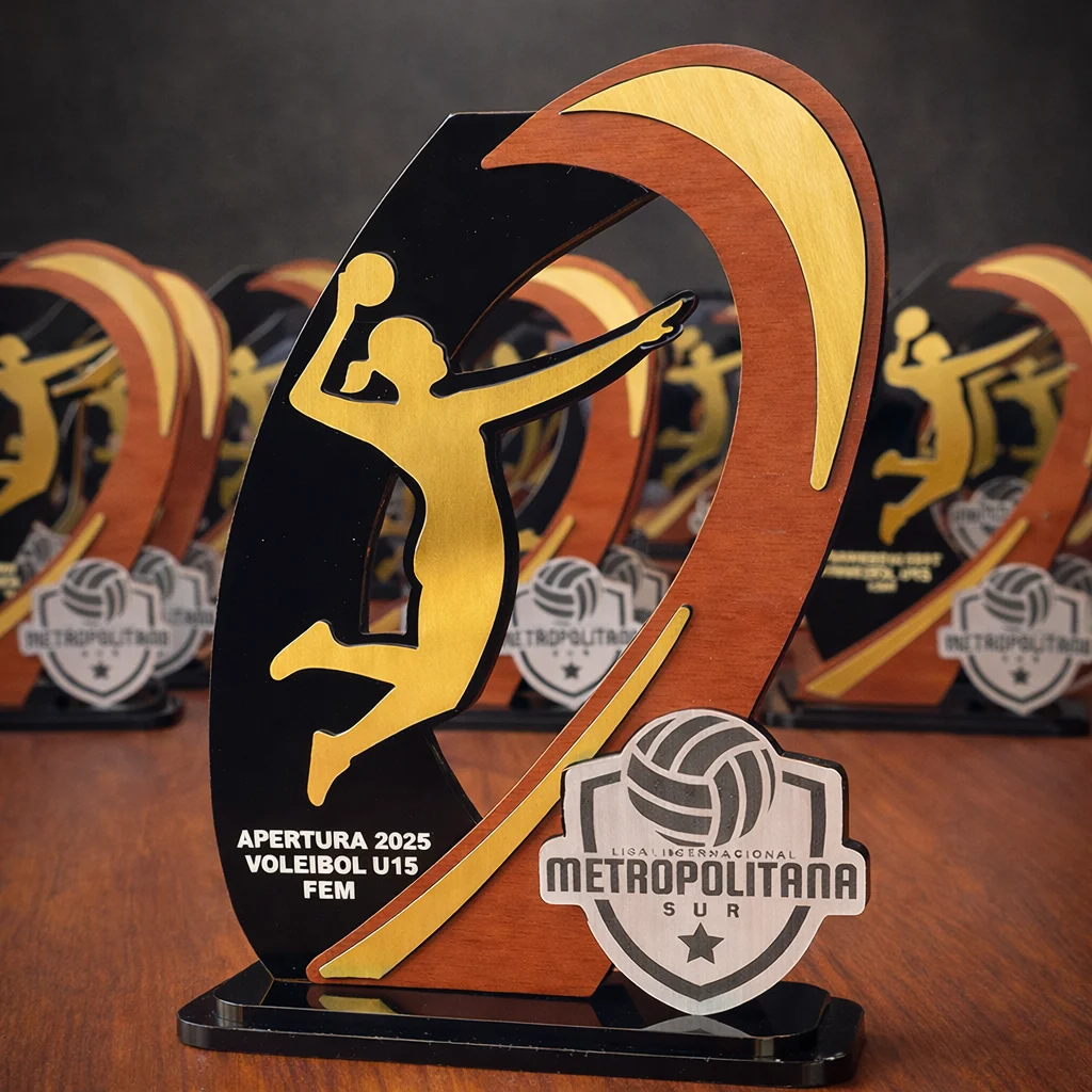 Trofeos de voleibol femenino con impresion UV y corte laser